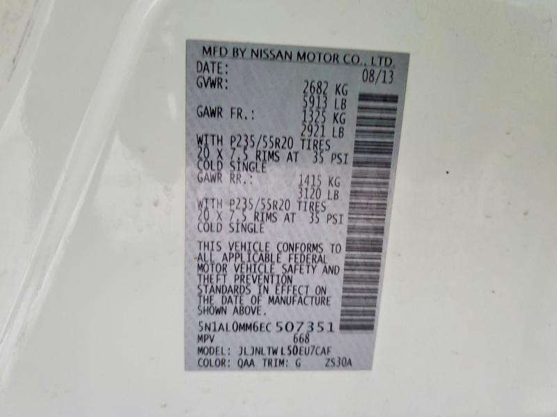 Продажа на аукционе авто 2014 Infiniti Qx60, vin: 5N1AL0MM6EC507351, номер лота: 46744426