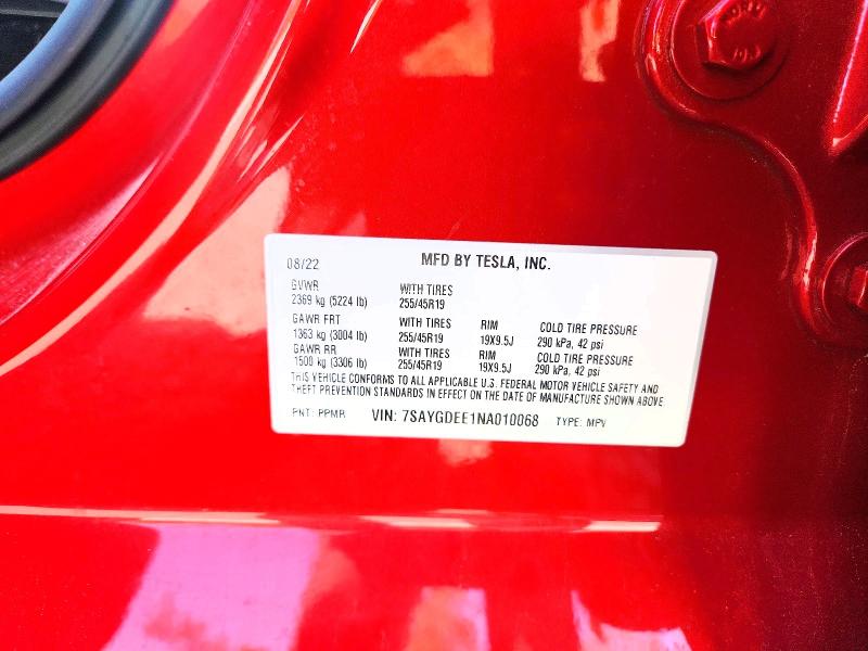 2022 Tesla Model Y მანქანა იყიდება აუქციონზე, vin: 7SAYGDEE1NA010068, აუქციონის ნომერი: 78987655