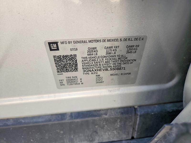 Aukcja sprzedaży 2020 Chevrolet Equinox, vin: 3GNAXHEV8LS508871, numer aukcji: 46381336