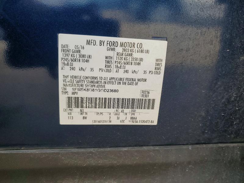 Aukcja sprzedaży 2016 Ford Explorer, vin: 1FM5K8D81GGD23680, numer aukcji: 47434716