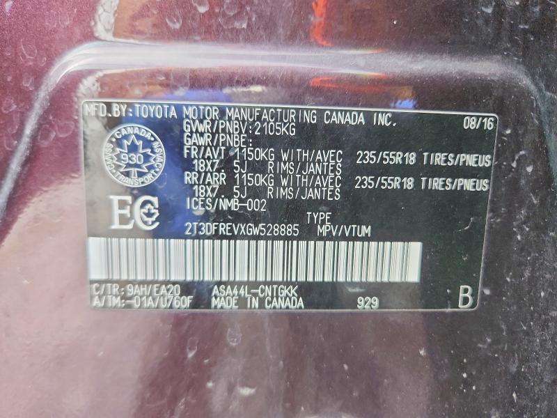 Продажа на аукционе авто 2016 Toyota Rav4, vin: 2T3DFREVXGW528885, номер лота: 46238866