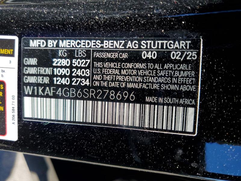 Продаж на аукціоні авто 2025 Mercedes-benz C, vin: W1KAF4GB6SR278696, номер лоту: 45543596