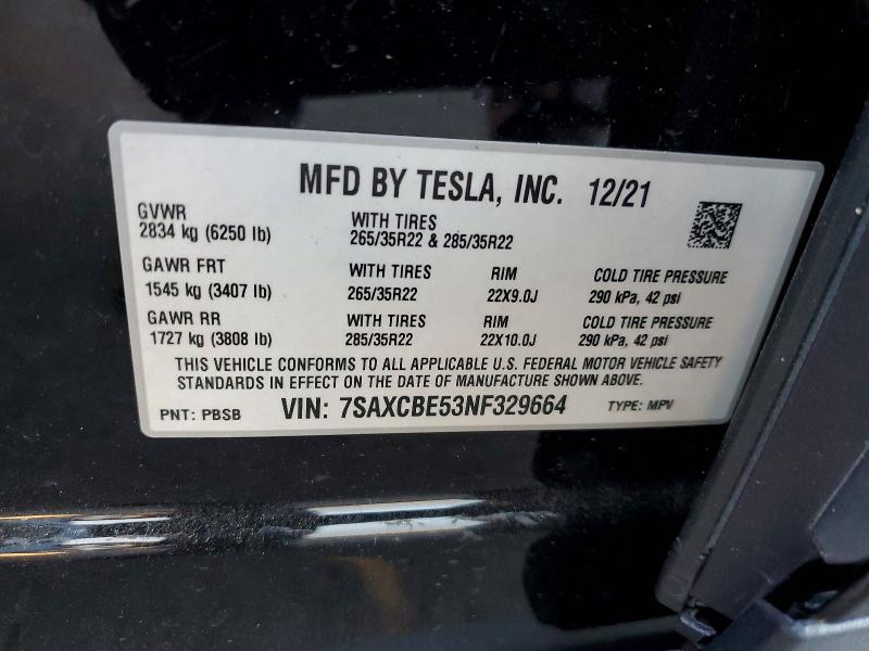 Продаж на аукціоні авто 2022 Tesla Model X, vin: 7SAXCBE53NF329664, номер лоту: 45798596