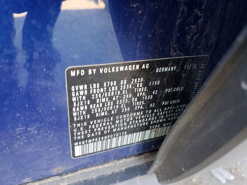 46690286 :رقم المزاد ، WVGTMPE29NP075178 vin ، 2022 Volkswagen Id.4 مزاد بيع