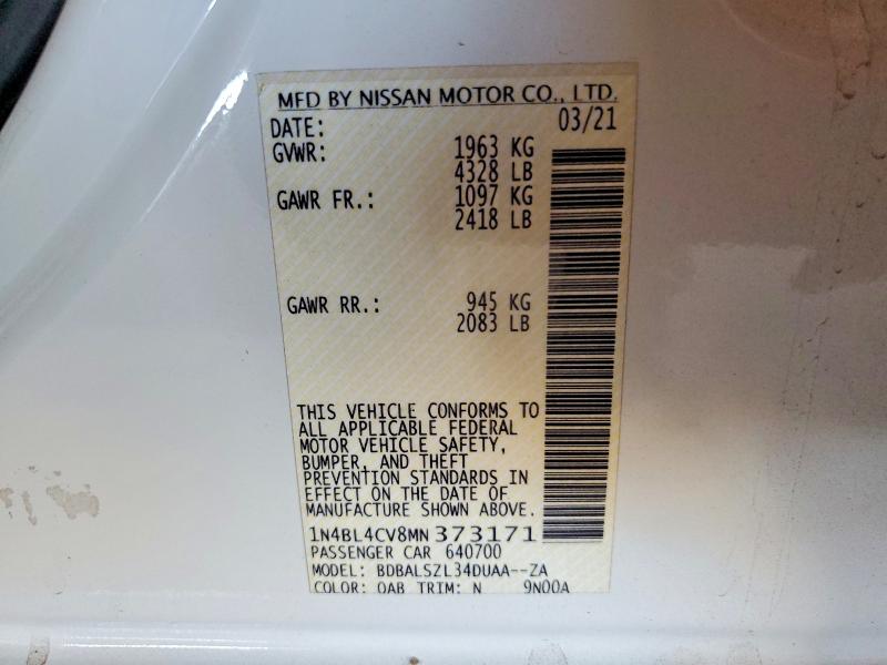 47117616 :رقم المزاد ، 1N4BL4CV8MN373171 vin ، 2021 Nissan Altima مزاد بيع