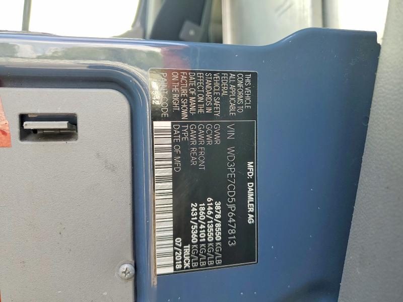 Aukcja sprzedaży 2018 Mercedes Benz Sprinter, vin: WD3PE7CD5JP647813, numer aukcji: 45836916