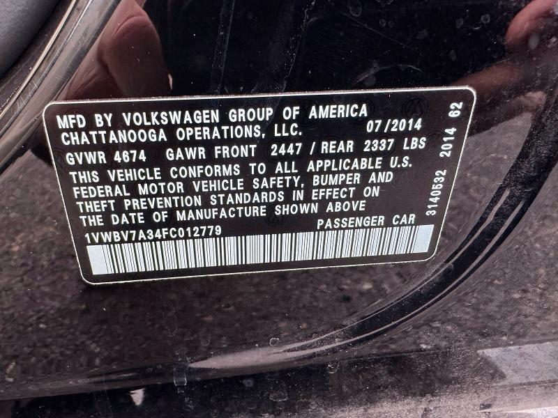 Aukcja sprzedaży 2015 Volkswagen Passat, vin: 1VWBV7A34FC012779, numer aukcji: 45568706