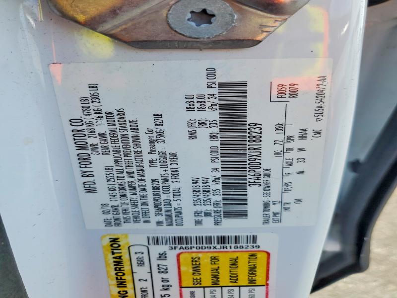 48129036 :رقم المزاد ، 3FA6P0D9XJR188239 vin ، 2018 Ford Fusion مزاد بيع