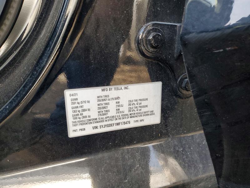 47640196 :رقم المزاد ، 5YJYGDEF1MF178476 vin ، 2021 Tesla Model Y مزاد بيع