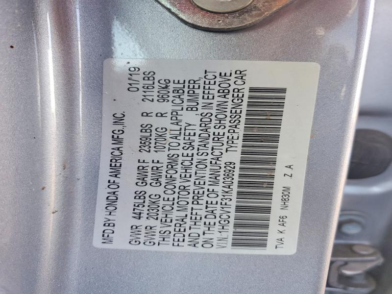 Продаж на аукціоні авто 2019 Honda Accord, vin: 1HGCV1F31KA036929, номер лоту: 47041446