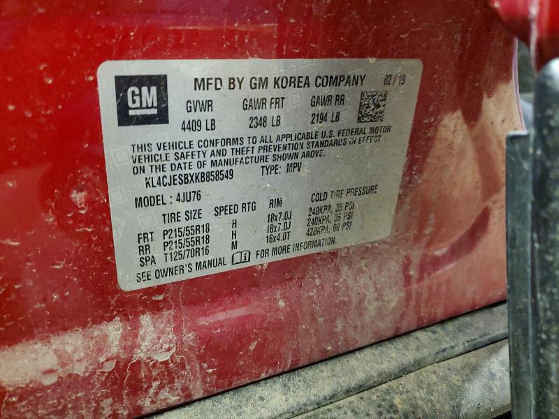 46739216 :رقم المزاد ، KL4CJESBXKB858549 vin ، 2019 Buick Encore مزاد بيع