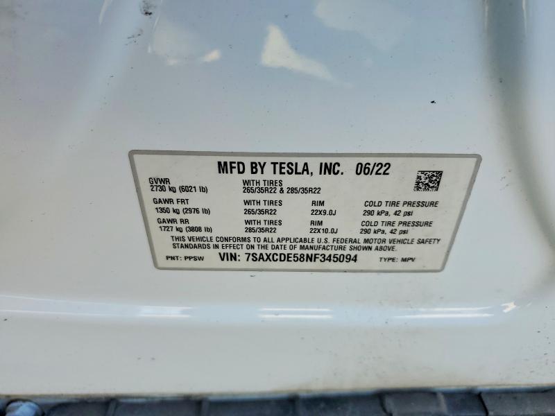 Продажа на аукционе авто 2022 Tesla Model X, vin: 7SAXCDE58NF345094, номер лота: 46552366