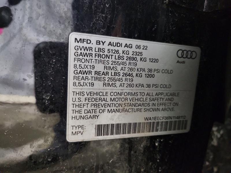 45487766 :رقم المزاد ، WA1EECF36N1148112 vin ، 2022 Audi Q3 مزاد بيع