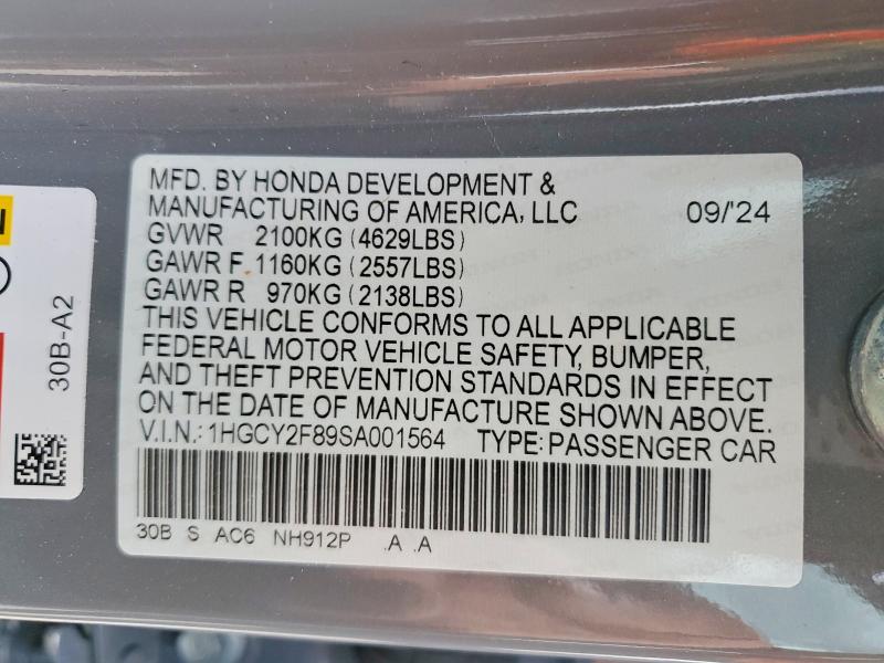 Продаж на аукціоні авто 2025 Honda Accord, vin: 1HGCY2F89SA001564, номер лоту: 45781316