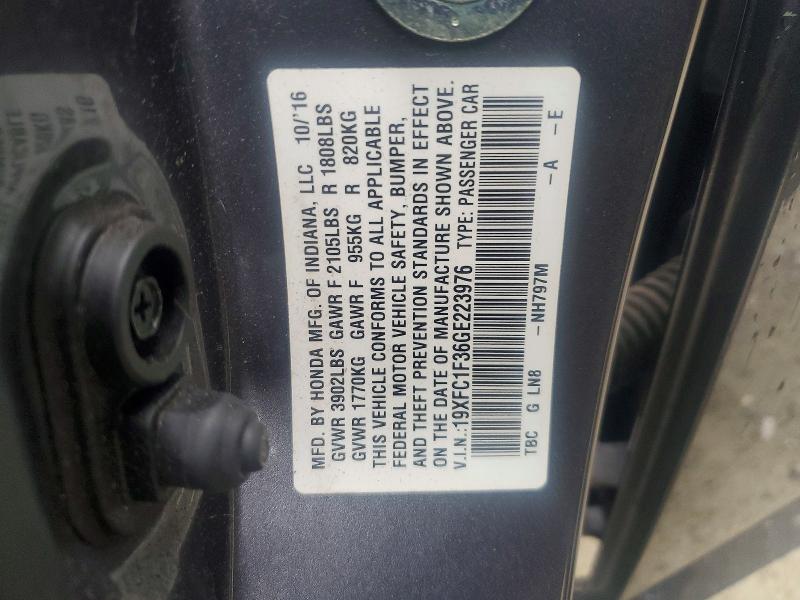 Продаж на аукціоні авто 2016 Honda Civic, vin: 19XFC1F36GE223976, номер лоту: 47212966