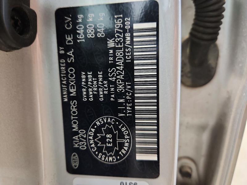 77878205 :رقم المزاد ، 3KPA24AD8LE327961 vin ، 2020 Kia Rio مزاد بيع