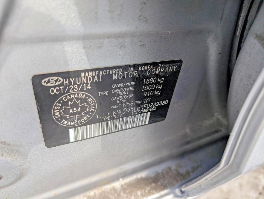 2015 Hyundai Elantra Gt მანქანა იყიდება აუქციონზე, vin: KMHD35LH6FU239380, აუქციონის ნომერი: 79639835