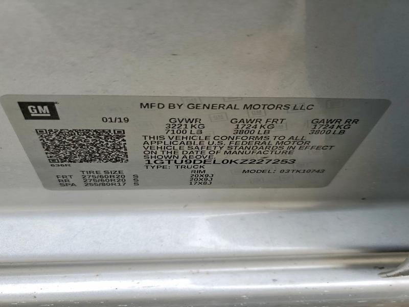 46046466 :رقم المزاد ، 1GTU9DEL0KZ227253 vin ، 2019 Gmc Sierra مزاد بيع