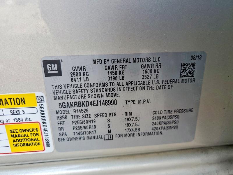 2014 Buick Enclave მანქანა იყიდება აუქციონზე, vin: 5GAKRBKD4EJ148990, აუქციონის ნომერი: 45480736