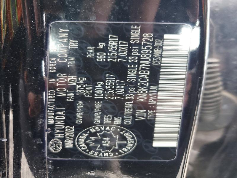 Продаж на аукціоні авто 2022 Hyundai Kona, vin: KM8K2CAB7NU895728, номер лоту: 47046926