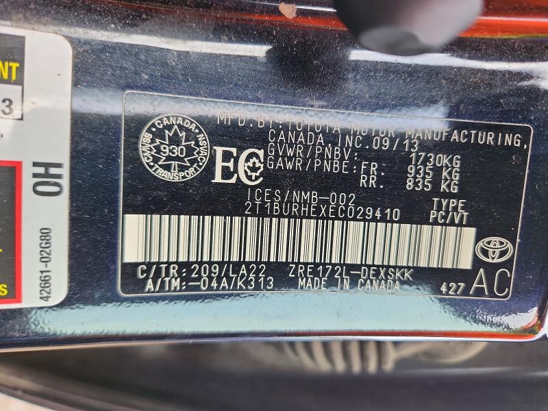 2014 Toyota Corolla მანქანა იყიდება აუქციონზე, vin: 2T1BURHEXEC029410, აუქციონის ნომერი: 79975095