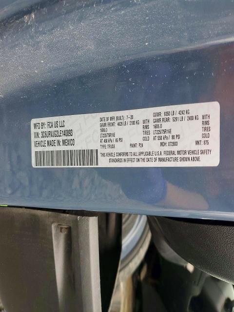 2020 Ram Promaster 3500 მანქანა იყიდება აუქციონზე, vin: 3C6URVJG2LE140893, აუქციონის ნომერი: 54011616