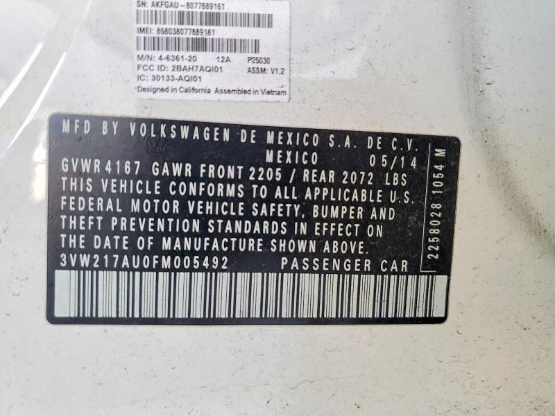 47269146 :رقم المزاد ، 3VW217AU0FM005492 vin ، 2015 Volkswagen Golf مزاد بيع
