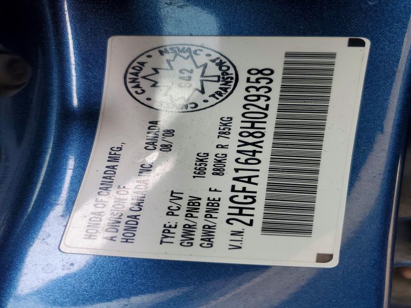 47024306 :رقم المزاد ، 2HGFA164X8H029358 vin ، 2008 Honda Civic Dx-g 4dr مزاد بيع