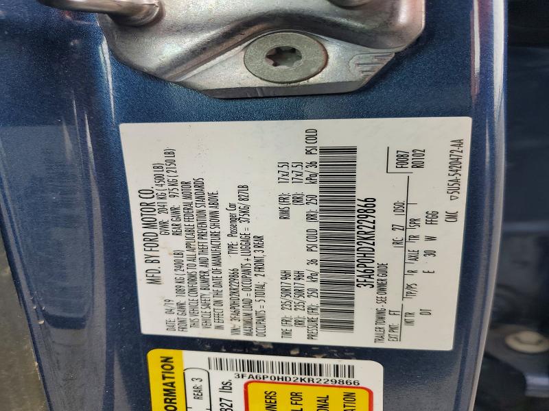 Aukcja sprzedaży 2019 Ford Fusion, vin: 3FA6P0HD2KR229866, numer aukcji: 79170175