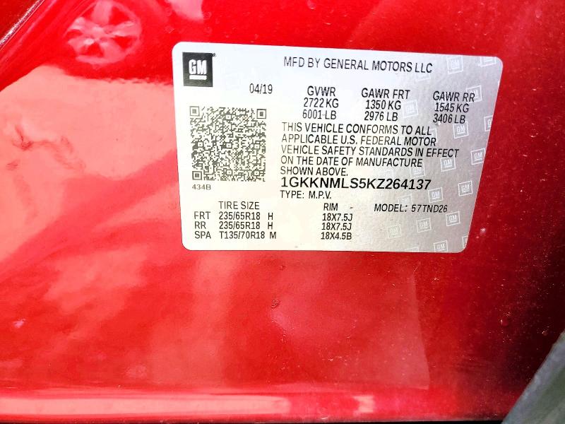 Aukcja sprzedaży 2019 Gmc Acadia, vin: 1GKKNMLS5KZ264137, numer aukcji: 45963036