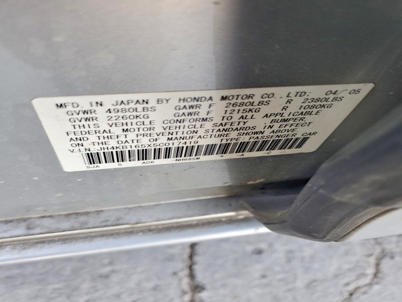 45447196 :رقم المزاد ، JH4KB165X5C017419 vin ، 2005 Acura Rl مزاد بيع