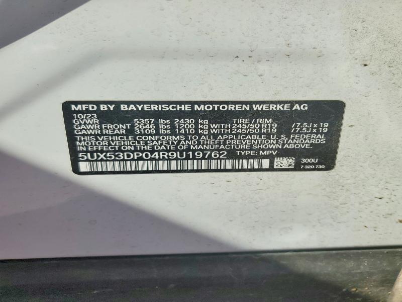 46094816 :رقم المزاد ، 5UX53DP04R9U19762 vin ، 2024 Bmw X3 مزاد بيع
