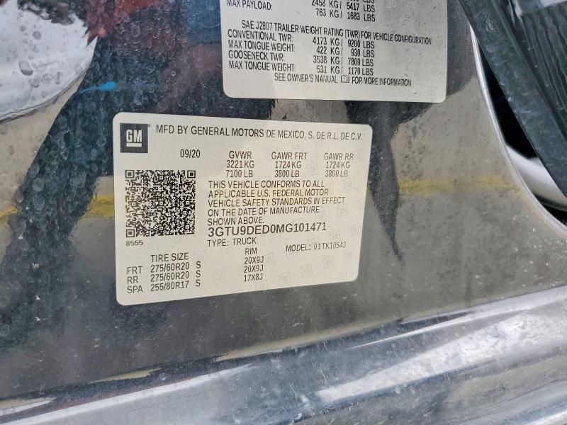 Auction sale of the 2021 Gmc Sierra, vin: 3GTU9DED0MG101471, lot number: 79649715