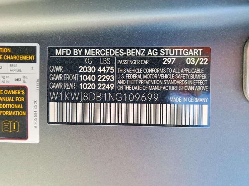 Продаж на аукціоні авто 2022 Mercedes-benz C, vin: W1KWJ8DB1NG109699, номер лоту: 79228285