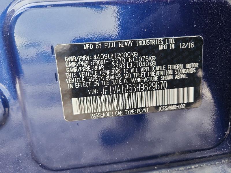 2017 Subaru Wrx მანქანა იყიდება აუქციონზე, vin: JF1VA1B63H9829670, აუქციონის ნომერი: 79431675