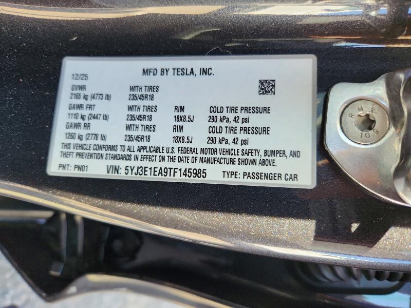 47648256 :رقم المزاد ، 5YJ3E1EA9TF145985 vin ، 2026 Tesla Model 3 مزاد بيع