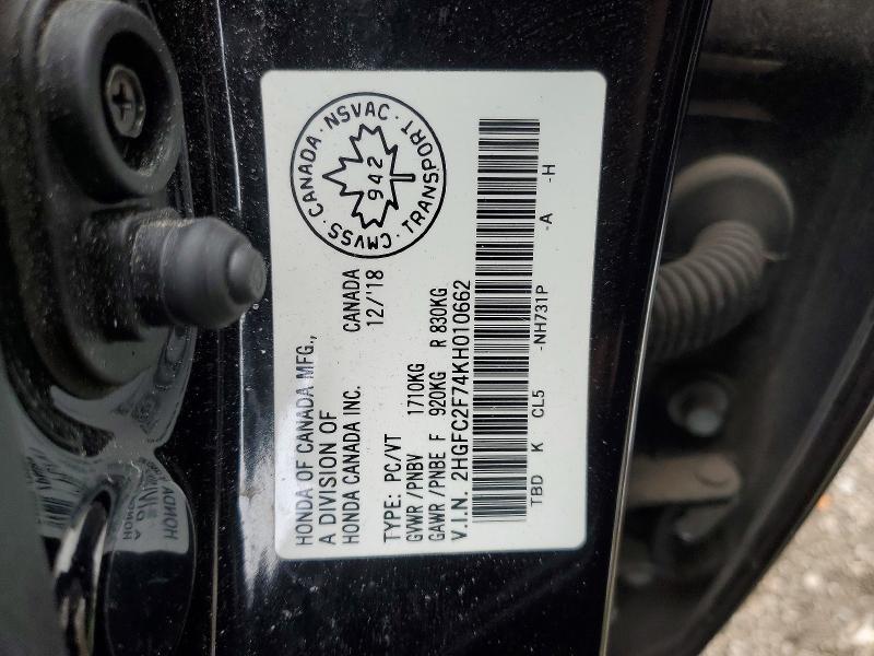 Aukcja sprzedaży 2019 Honda Civic, vin: 2HGFC2F74KH010662, numer aukcji: 79116735