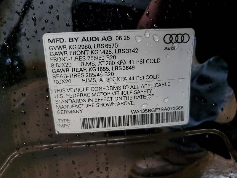 45457896 :رقم المزاد ، WA135BGF7SA072566 vin ، 2025 Audi Sq6 E-tron مزاد بيع