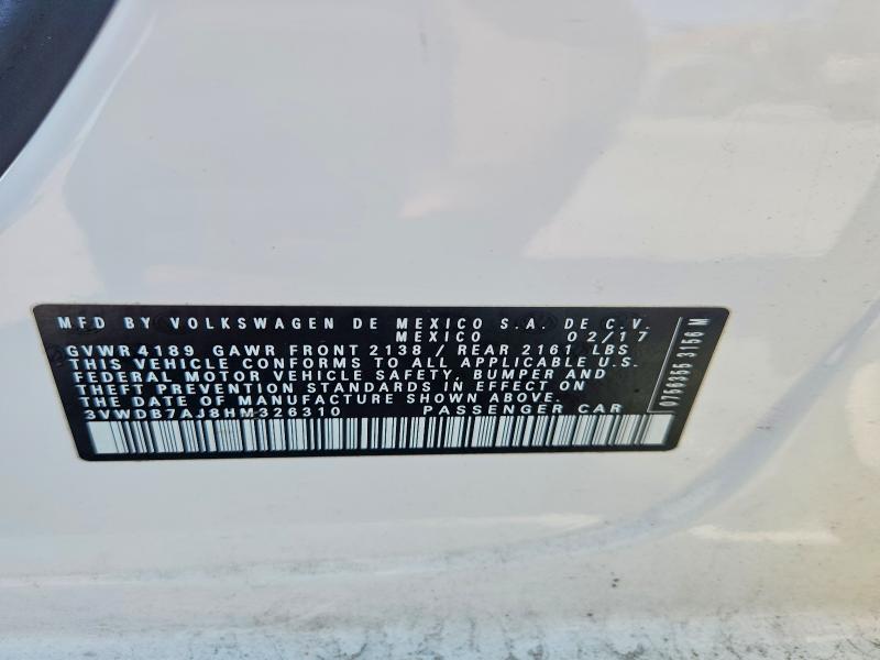 Продажа на аукционе авто 2017 Volkswagen Jetta, vin: 3VWDB7AJ8HM326310, номер лота: 46870306
