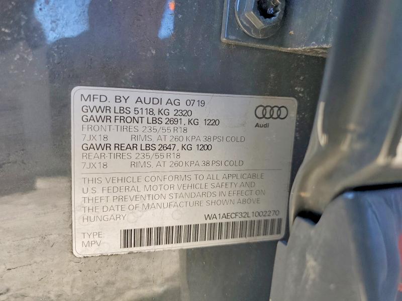Продаж на аукціоні авто 2020 Audi Q3, vin: WA1AECF32L1002270, номер лоту: 41907916