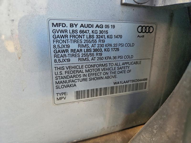 Aukcja sprzedaży 2019 Audi Q7, vin: WA1LAAF73KD044486, numer aukcji: 47950666
