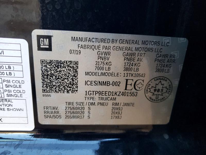 Продаж на аукціоні авто 2019 Gmc Sierra, vin: 1GTP9EED1KZ401553, номер лоту: 45693436