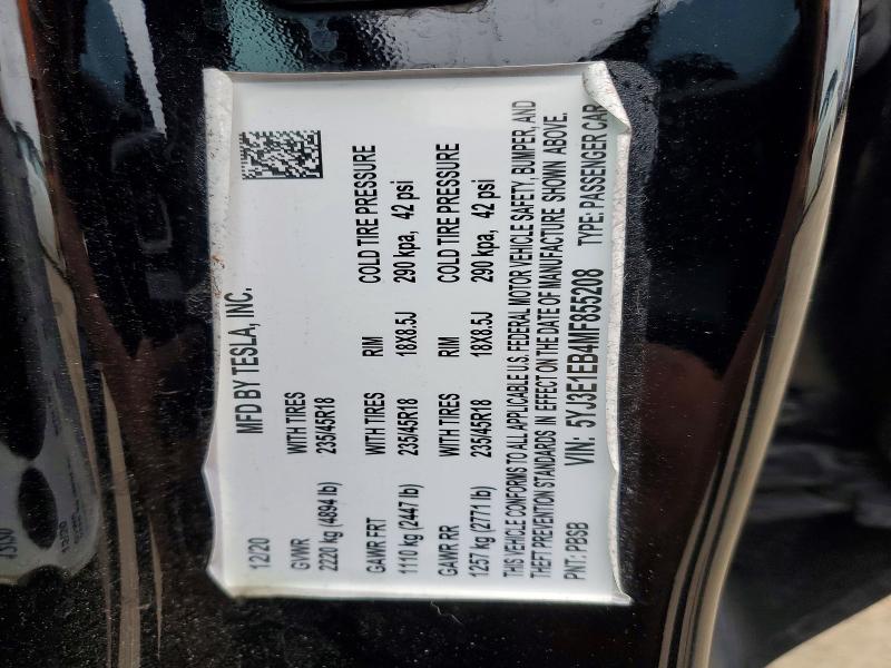 Aukcja sprzedaży 2021 Tesla Model 3, vin: 5YJ3E1EB4MF855208, numer aukcji: 45689496