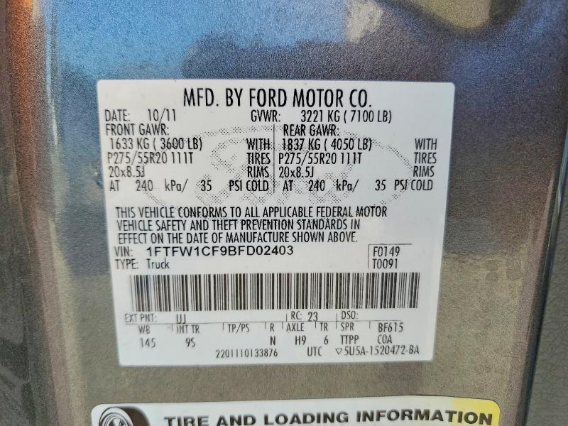 Aukcja sprzedaży 2011 Ford F150, vin: 1FTFW1CF9BFD02403, numer aukcji: 79596705