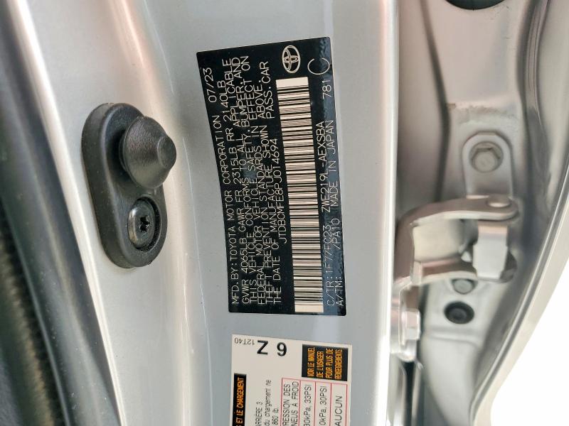 Aukcja sprzedaży 2023 Toyota Corolla Hybrid, vin: JTDBCMFE8PJ014694, numer aukcji: 45464176