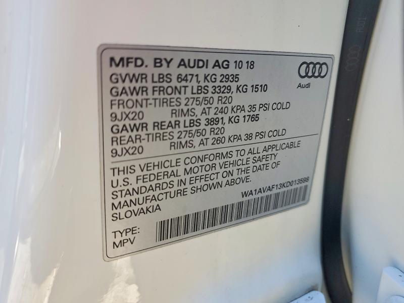 Aukcja sprzedaży 2019 Audi Q8, vin: WA1AVAF13KD013598, numer aukcji: 47367046
