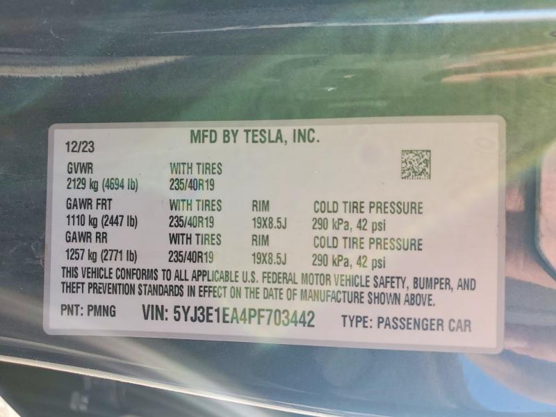Продажа на аукционе авто 2023 Tesla Model 3, vin: 5YJ3E1EA4PF703442, номер лота: 47780096