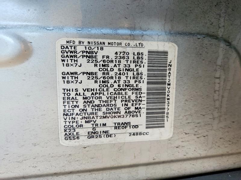 Продаж на аукціоні авто 2019 Nissan Rogue, vin: JN8AT2MV0KW377851, номер лоту: 46807196