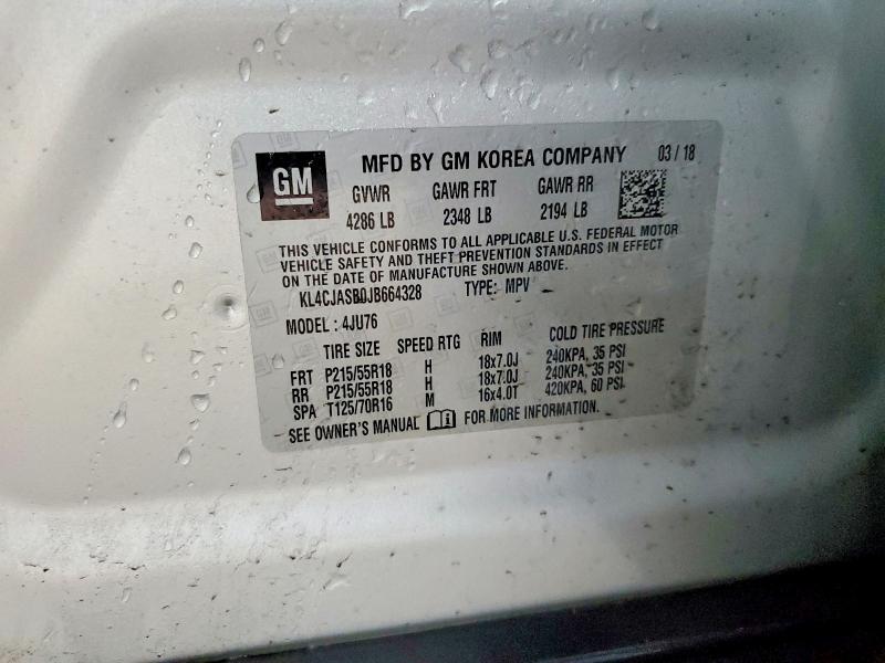 2018 Buick Encore მანქანა იყიდება აუქციონზე, vin: KL4CJASB0JB664328, აუქციონის ნომერი: 47123716