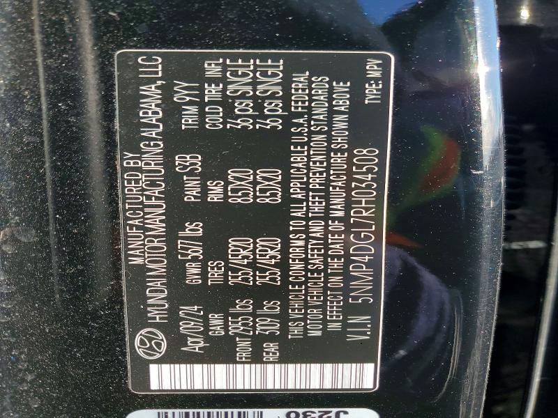 2024 Hyundai Santa Fe მანქანა იყიდება აუქციონზე, vin: 5NMP4DGL7RH034508, აუქციონის ნომერი: 45853166